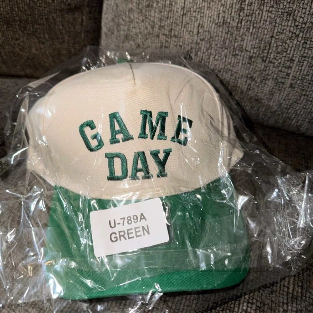 Zenana White and Green GAME DAY One Size Adjustable Hat